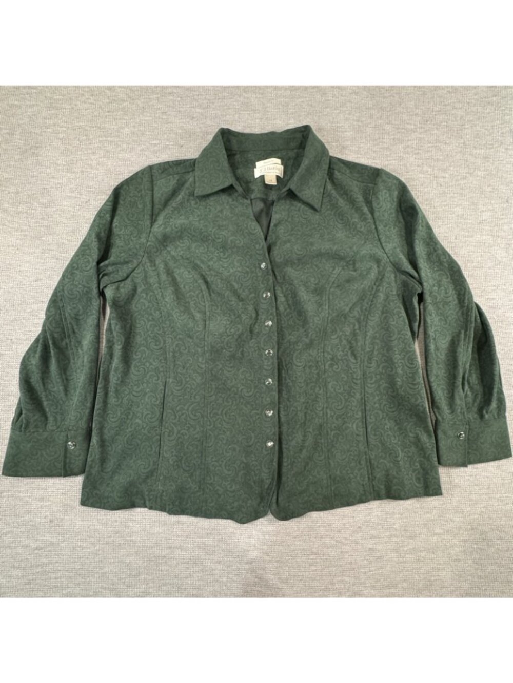 CJ Banks Pearl Snap Blouse Womens Size 1X Stretch Paisley Green Long Sleeve - Picture 3 of 13
